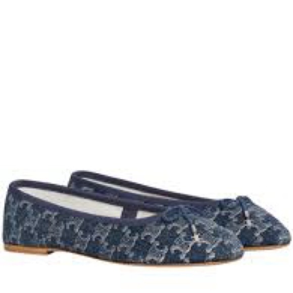 Celine Les Ballerines Triomphe Stamped Denim Ballerina w/Laces Retail $820 New - Picture 5 of 12